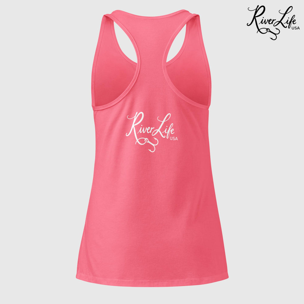 Stay Wild River Child (white print) | Women’s Fitted Racerback Tank Top-Tahiti Blue-River Life USA