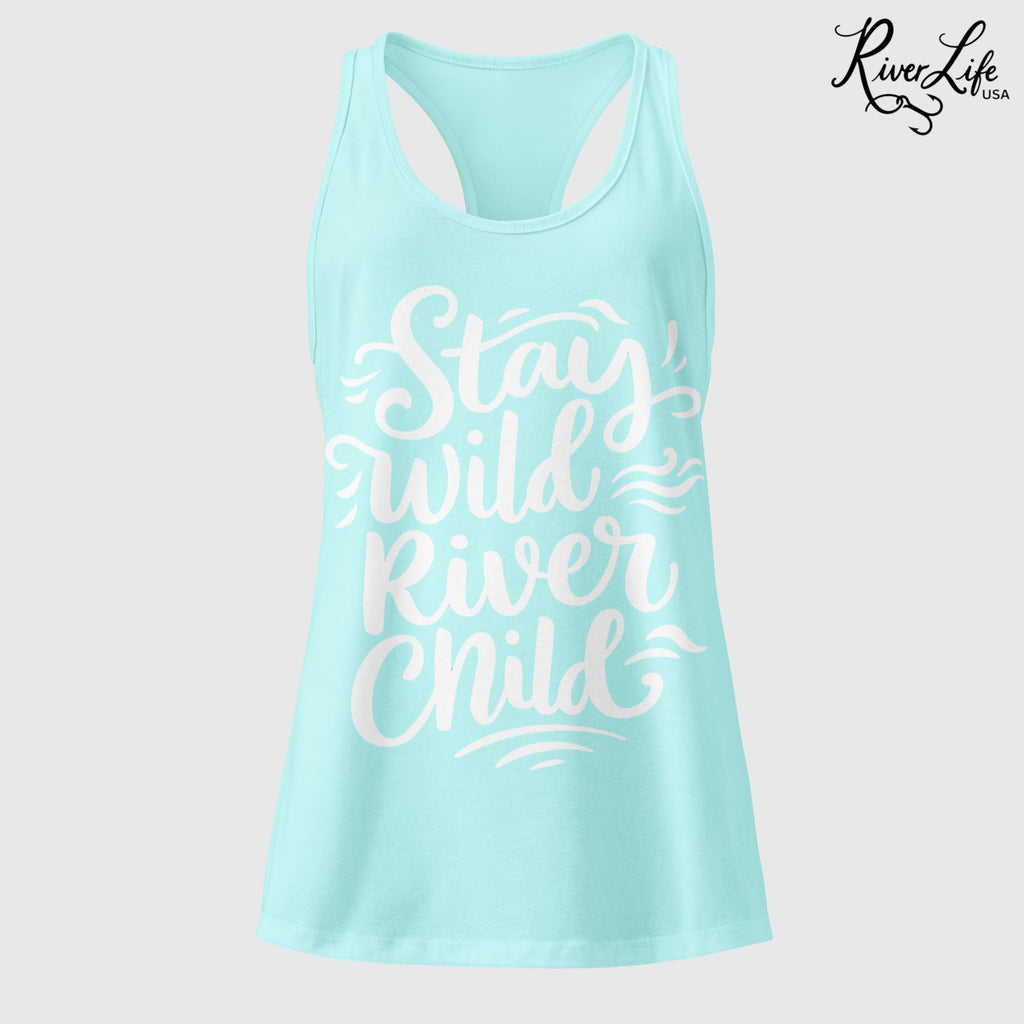 Stay Wild River Child (white print) | Women’s Fitted Racerback Tank Top-Cancun-River Life USA