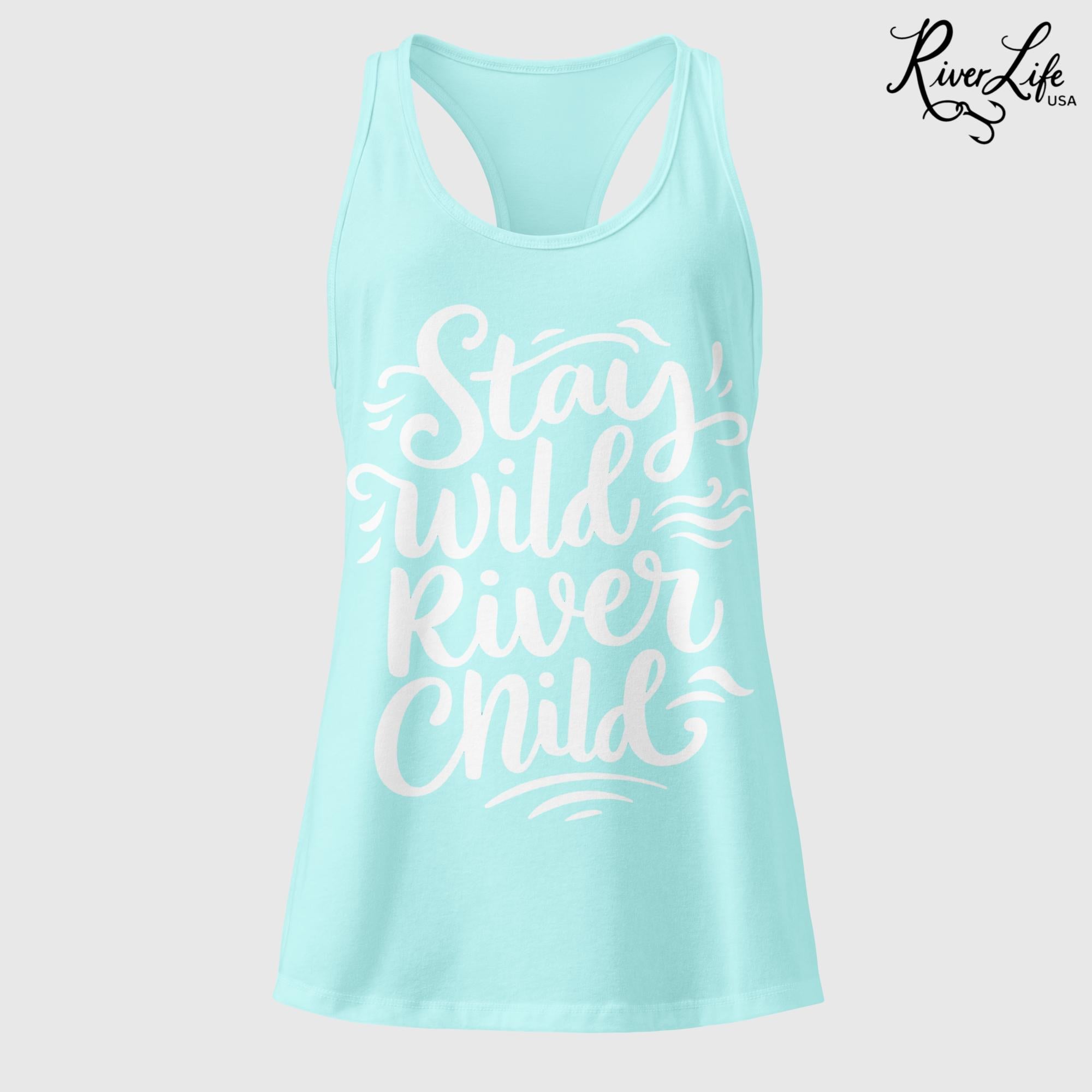 Stay Wild River Child (white print) | Women’s Fitted Racerback Tank Top-Cancun-River Life USA