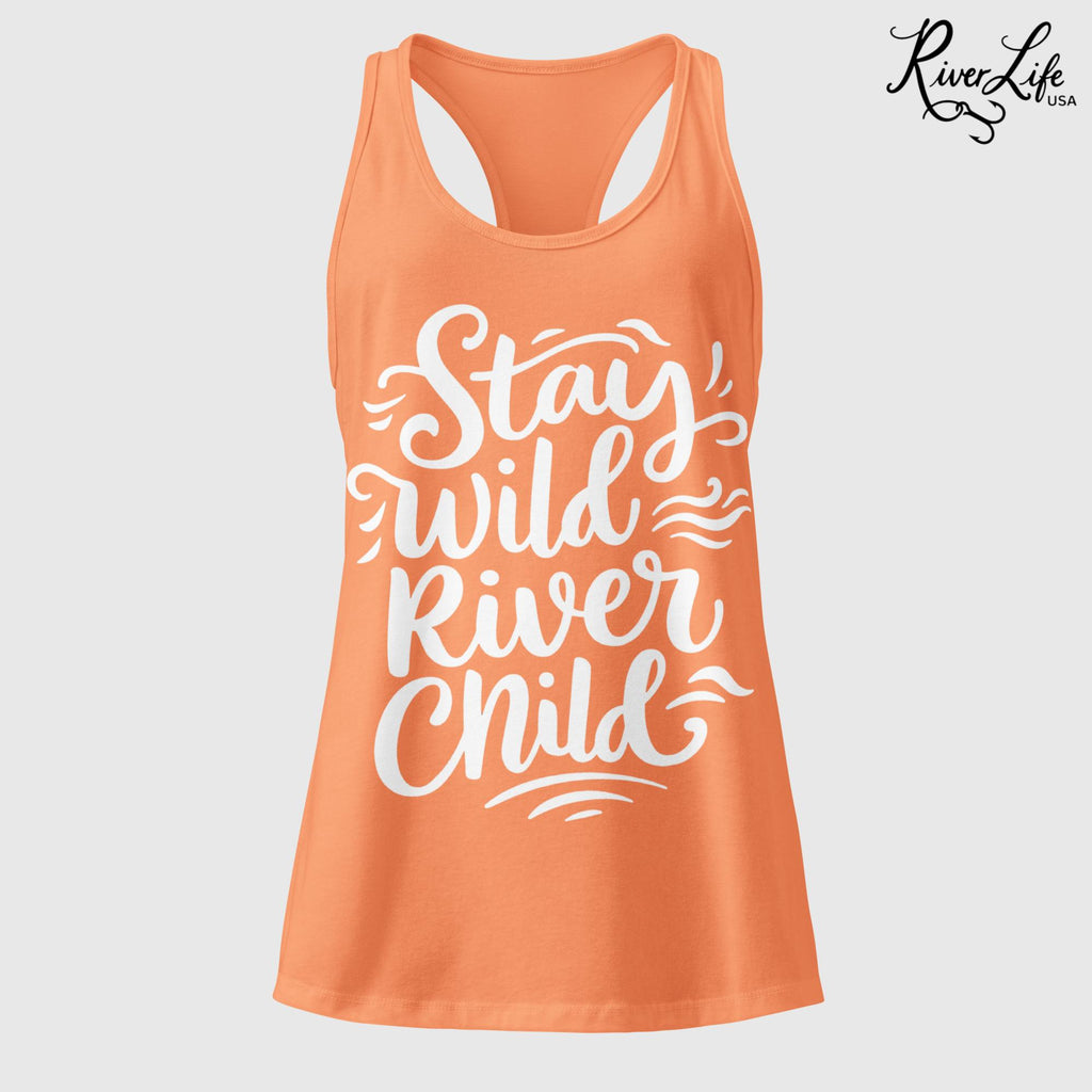 Stay Wild River Child (white print) | Women’s Fitted Racerback Tank Top-Light Orange-River Life USA