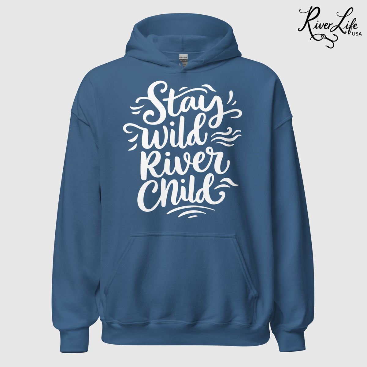 Stay Wild River Child | Womens Pullover Hoodie-Heather Indigo-River Life USA
