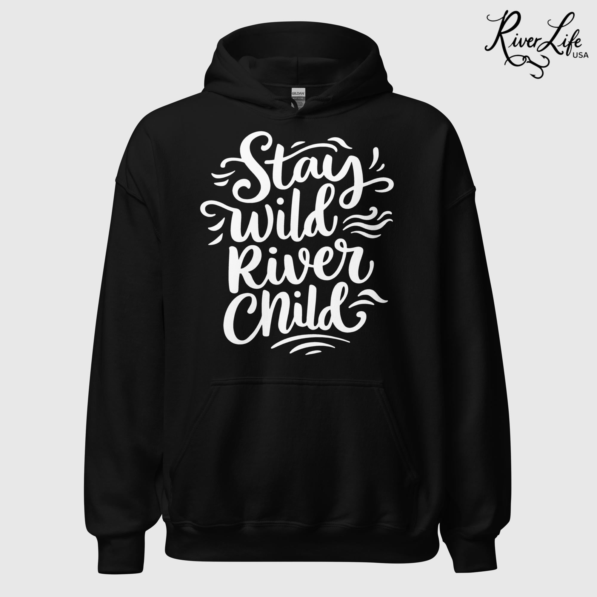 Stay Wild River Child | Womens Pullover Hoodie-Black-River Life USA