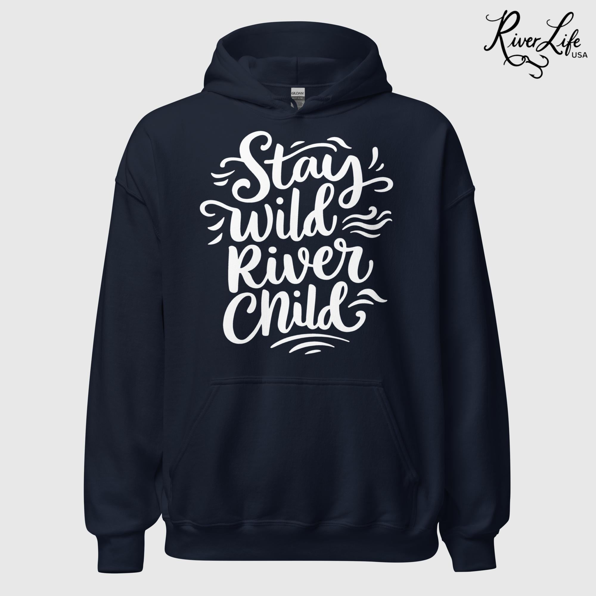 Stay Wild River Child | Womens Pullover Hoodie-Navy-River Life USA