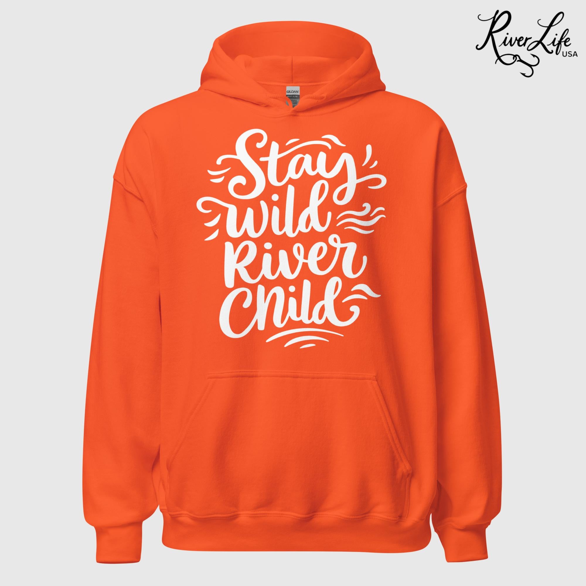 Stay Wild River Child | Womens Pullover Hoodie-Orange-River Life USA