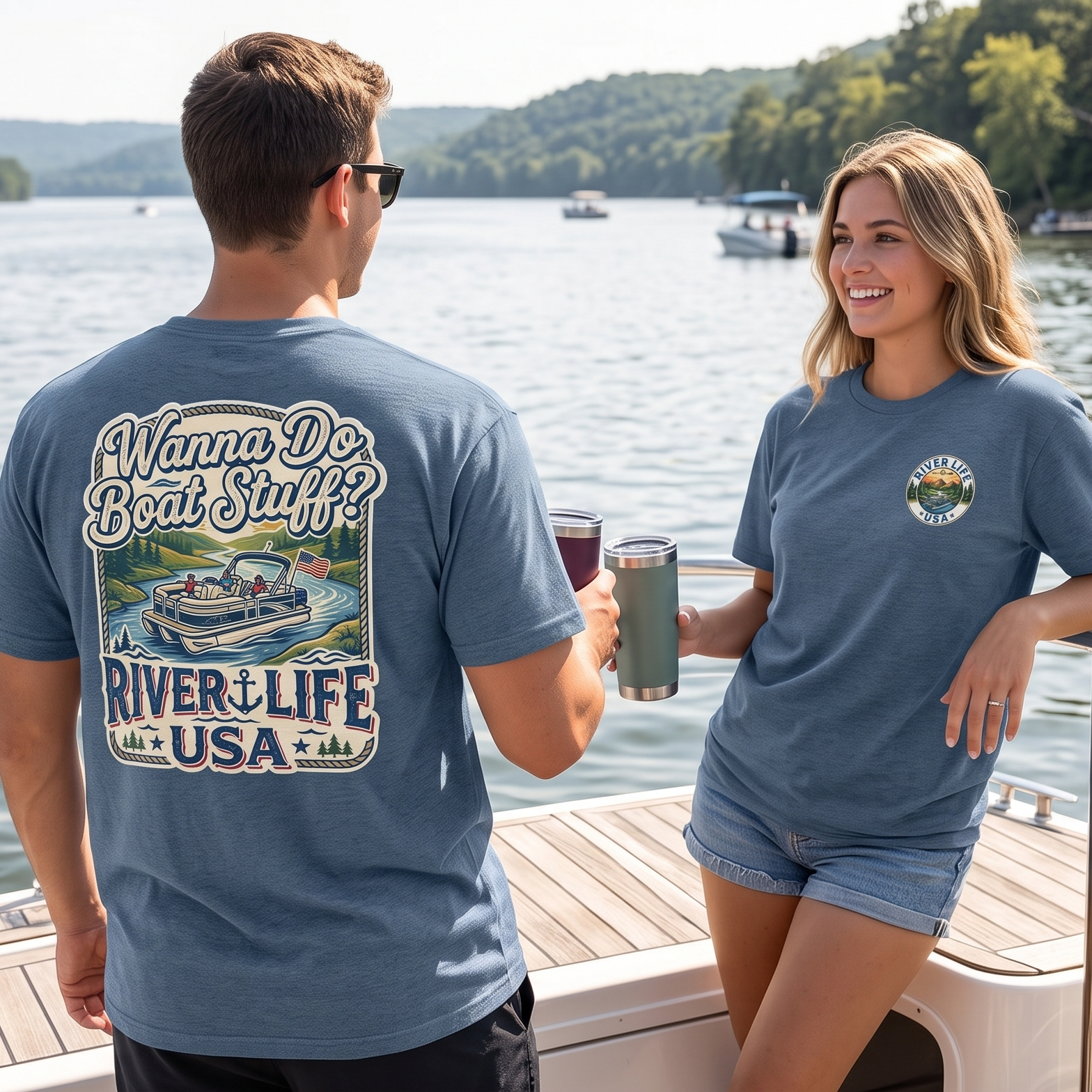 Wanna Do Boat Stuff? | Short-Sleeve Unisex T-Shirt-Heather Indigo-River Life USA
